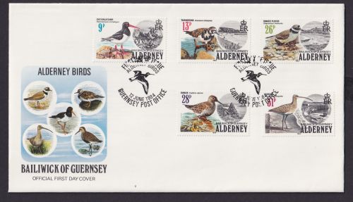 Großbritannien Guernsey Alderney Brief 13-17 Tiere Vögel Seevögel als FDC