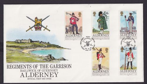 Großbritannien Guernsey Alderney Brief 23-27 Uniformen Historik als FDC