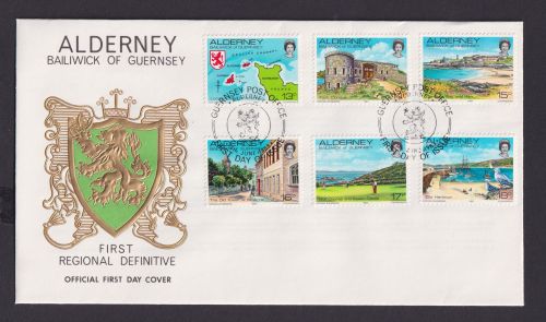 Großbritannien Guernsey Alderney 1-12 schöner Prägebrief Ansichten Queen