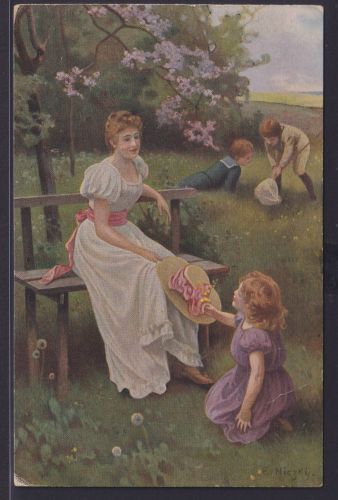 Ansichtskarte Künstler Kinder spielend mit Mutter sign. Ed. Niczky Palette Nr 54