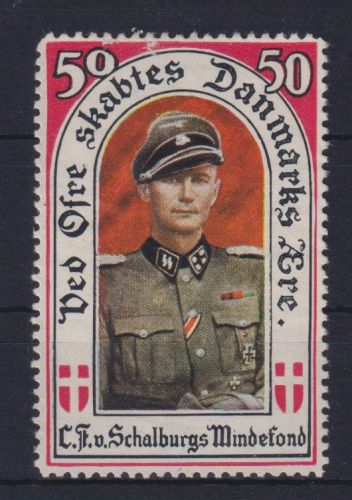 Militaria Dänemark Vignette Offizier mit Orden Schalburgs Mindefond II Weltkrieg