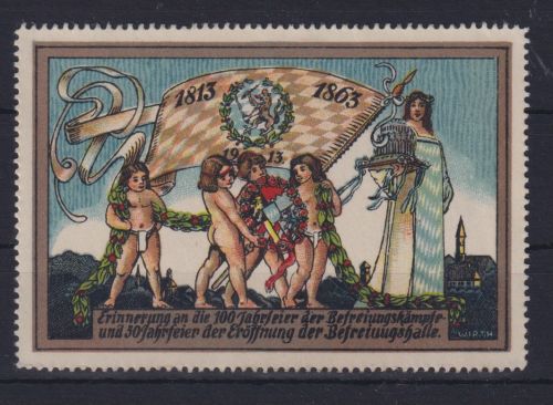 Seltene Künstler Vignette sign. Wirth Befreiungskriege + Eröffnung Halle 1813-1863