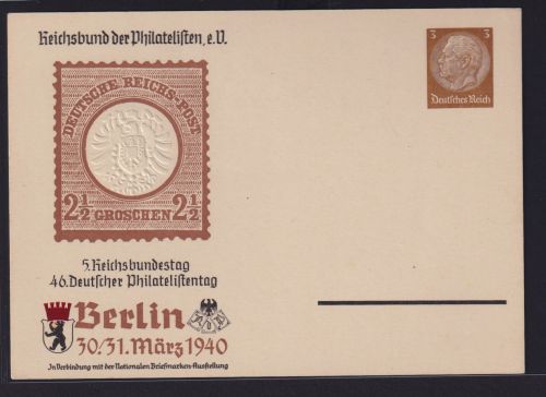 Philatelie Deutsches Reich Privatganzsache 3 Pfg. Hindenburg mit toll Geprägter