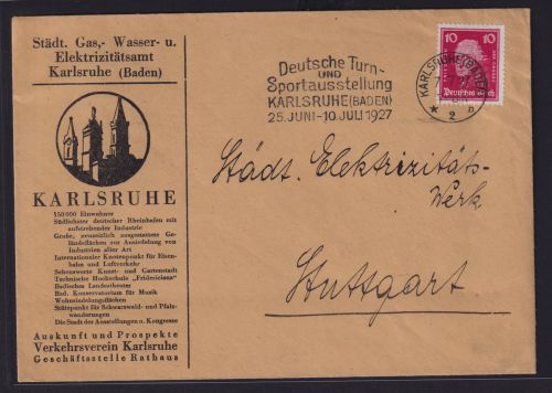 Deutsches Reich Brief toller Maschinenstempel Karlsruhe Deutsche Turn Sport -