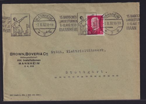 Perfin Lochung Sport Deutsches Reich Mannheim Badisches Landesturnen toller