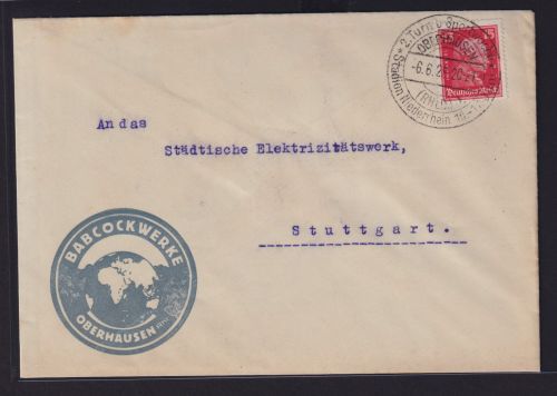 Sport Deutsches Reich Brief selt. SST Oberhausen 2. Turn + Sportwoche EF 15 Pfg.