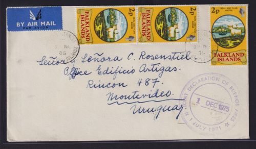Falklandinseln Brief MEF 236 Wappen Destination Montevideo Uruquay 2.11.1975