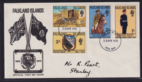 Falklandinseln Brief 183-186 Verteidigungsstreitkräfte als FDC 30.4.1970