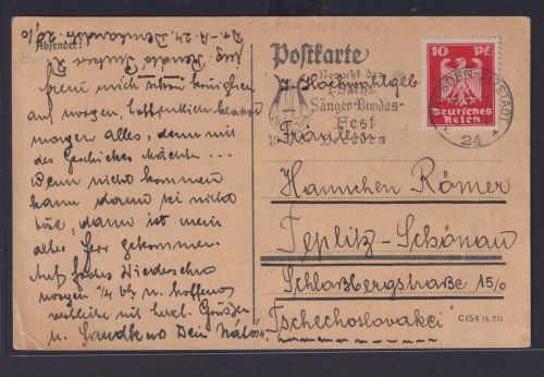 Deutsches Reich Brief Musik selt. Masch. SST Dresden Altstadt 1. Sängerbundfest