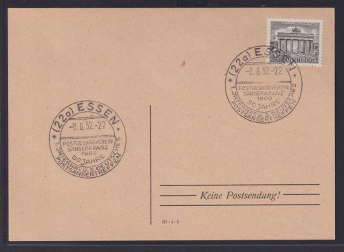 Postsache Musik Sänger Essen Bund Sonderstempel Postgesangsvereine Sängerkranz