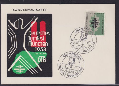 Bund Sport Turnen Turnfest Gedenkblatt Sonderstempel München attraktive Vordruck