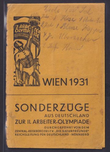 Eisenbahn Wien Österreich Sport Olympia schön gestaltetes Art Deco Fahrtenheft
