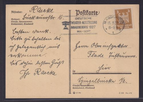 Theater Briefmarken Deutsches Reich Brief Ausstellung Magdeburg Schauspieler
