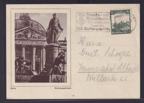 Briefmarken Deutsches Reich Sonderkarte NS Kulturgemeinde Theater Staats +Privat