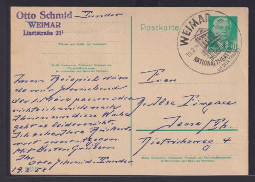 Briefmarken DDR Brief Ganzsache SST Weimar Nationaltheater Theater Schauspieler
