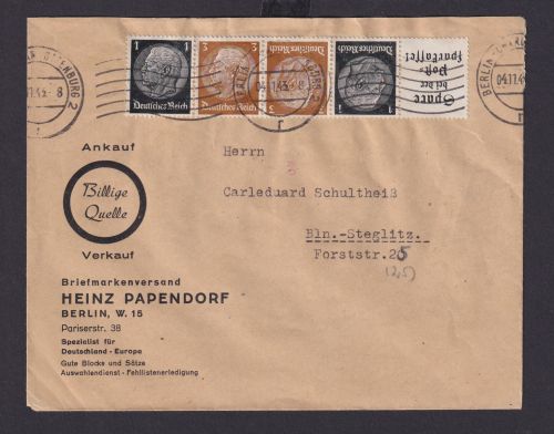 Brief Deutsches Reich Zusammendruck Hindenburg Berlin Charlottenburg n Steglitz