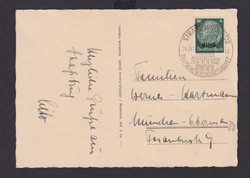 Besetzung II Weltkrieg Elsaß Hindenburg Aufdruck Sonderstemepl Strassburg