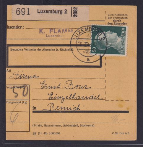 Besetzung Luxemburg Weltkrieg Brief EF 50 Pfg Hitler Deutsches Reich n. Reimich