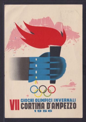 Ansichtskarte Olympische Spiele Cortina D Ampezzo Italien 1956 Olympisches Feuer