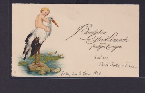 Ansichtskarte Geburt Klapperstorch Kind Freudiges Ereignis AK ohne Einteilung