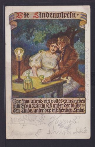 Ansichtskarte Künstlerkarte Sign. Die Lindenwirtin Verliebt Bund der Deutschen