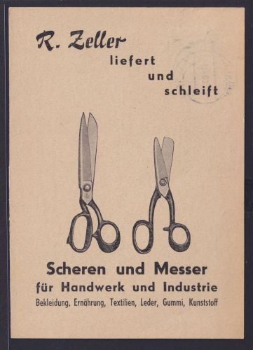 Ansichtskarte Reklame Werbung R. Zeller Scheren Messer Berlin Neukoln ab Berlin