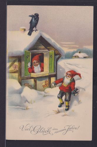 Ansichtskarte Zwerge Schneelandschaft Neujahrsgruß