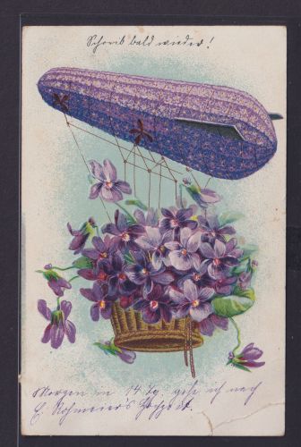 Ansichtskarte Brunsen n. Braak Künstlerkarte Prägekarte Zeppelin Blumenbouqet