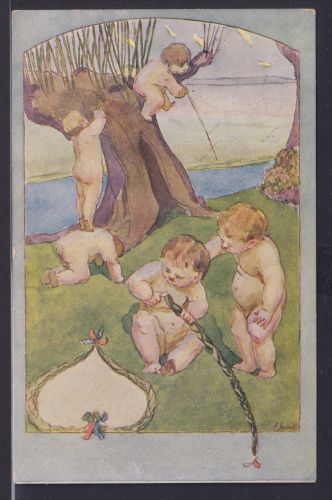 Jugendstil Ansichtskarte Künstlerkarte Sign.Kinder Spiel nach Nymburg Tschechien