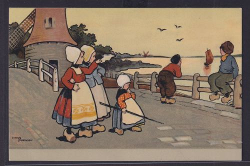 Ansichtskarte Künstlerkarte Sign Ethel Parkinson Kinder Meer Windmühle Segelboot