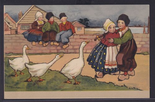 Ansichtskarte Künstlerkarte Sign. Ethel Parkinson Kinder Gänse Angst Beobachter