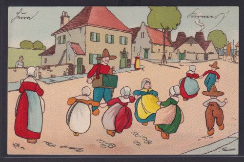 Ansichtskarten Künstlerkarte Sign. Dorfleben Schausteller Kinder Tanz