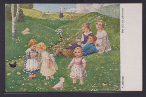 Ansichtskarte Künstlerkarte Sign. F.Schenkel Mai gefühl Kinder Blumenwiese