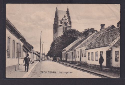 Ansichtskarte Trelleborg Schweden Norregatan Strassenansicht Kirche Religion