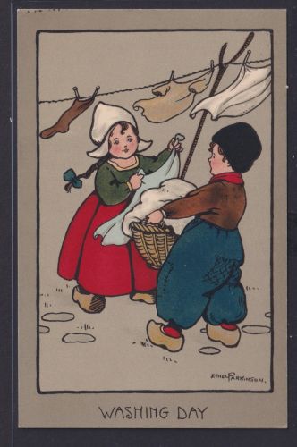 Ansichtskarte KünstlerkarteSign. Ethel Parkinson Kinder Waschen Waschtag Washing