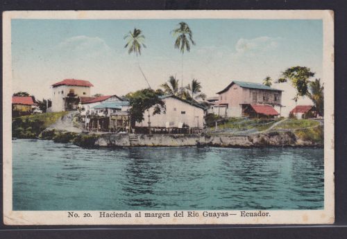 Ansichtskarte Rio Guayas Ecuador Fluss Südamerika Hütten Häuser nach Berlin
