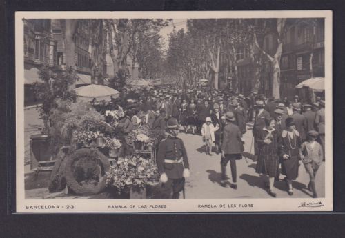 Ansichtskarte Barcelona Spanien Rambla de las Flores Blumenkorso nach Hildesheim