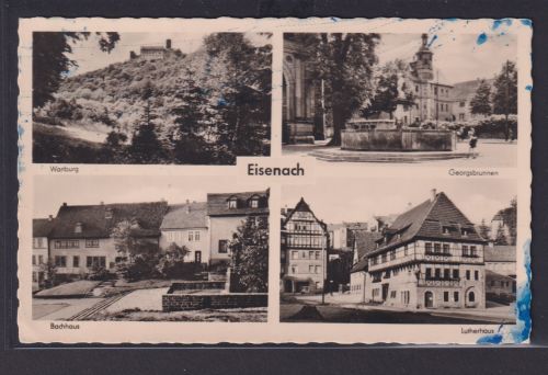 Ansichtskarte Eisenach Thüringen Wartburg Georgsbrunnen Lutherhaus Bachhaus