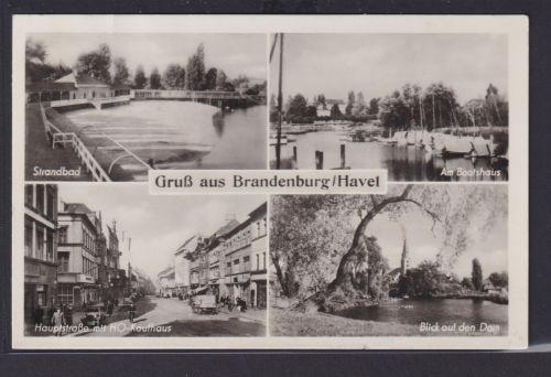 Ansichtskarte Brandenburg Havel Fluss Ansichten Strandbad Hauptstrasse Bootshaus