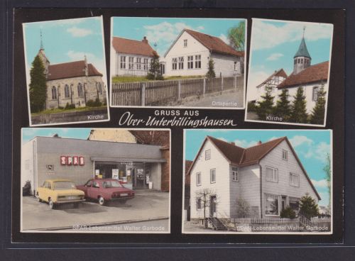Ansichtskarte Billingshausen Kirche Spar Lebensmittel Walter Garbode