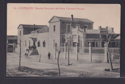 Ansichtskarte Castellon Bahnhof Hauptfassade Spanien nach Apolda Thüringen