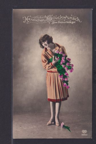 Ansichtskarte Junge Frau Schönheit Geburtstag Blumenschmuck ab Geithain Sachsen