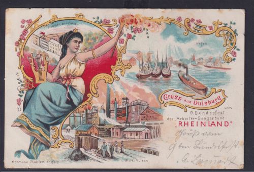 Ansichtskarte Zeche Bergbau Duisburg Künstlerkarte Rheinland Jugendstil Art