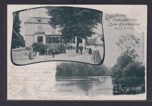 Ansichtskarte Fuhlsbüttel Zum Posthause Gaststätte Inh. Wilh. Hinze See Boot