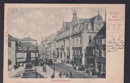 Ansichtskarte Barmen Concordia Denkmal Strassenbahn Laternen Prachthäuser