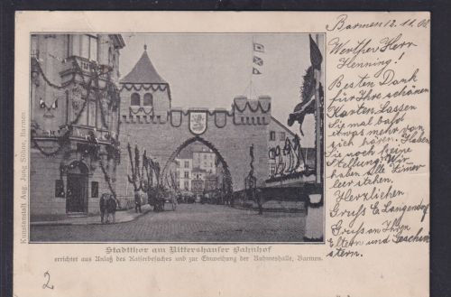 Ansichtskarte Barmen Rittershauser Bahnhof Stadttor Stadtwappen NRW Kunstanstalt