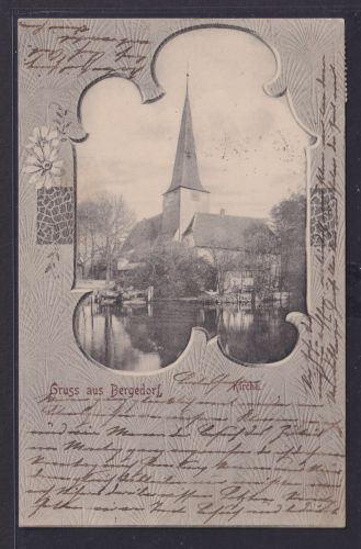 Ansichtskarte Bergedorf Kirche Zierkarte Hamburg nach Altona 16.08.1901
