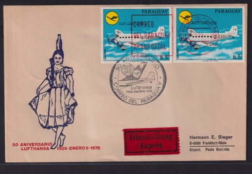 Flugpost Paraguay Eilboten Brief Lufthansa 50 Jahre Junkers Ju 52 Tante Ju