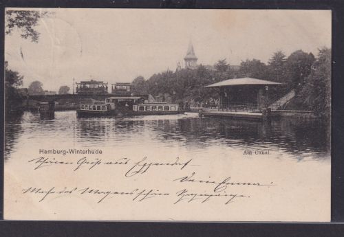 Ansichtskarte Hamburg Winterhuda Canal Ausflugsschiff Brücke Strassenbahn nach