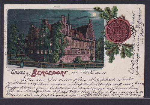 Ansichtskarte Künstlerkarte Bergedorf Schloss Mondscheinlitho Stadtwappen Siegel